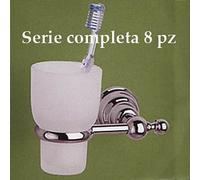SET ACCESSORI BAGNO CANOVA IN OTTONE CROMATO E VETRO SATINATO DA 8 PZ