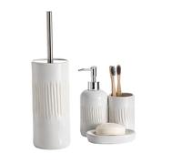 Set Accessori Bagno Ceramica 4 Pezzi - Dispenser, Porta Spazzolini, Portasapone, Portascopino WC - Moderno Set da Bagno Elegante per Casa, Hotel, B&B