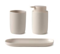 Set accessori bagno color crema 3 pezzi Taki - Dispenser, portaspazzolino e vassoio in plastica opaca