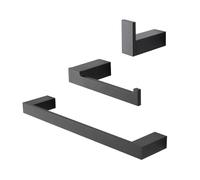 Set Accessori Bagno Da Muro 3 Pezzi Con Appendino, Porta Rotolo E Porta Salviette In Alluminio Nero Accessori Bagno Sky Con Installazione Mediante Viti E Tasselli Inclusi