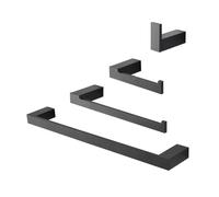 Set Accessori Bagno Da Muro 4 Pezzi Con Appendino, Porta Rotolo, Barra Porta Asciugamani E Porta Salviette In Alluminio Nero Accessori Bagno Sky Con Installazione Mediante Viti E Tasselli Inclusi
