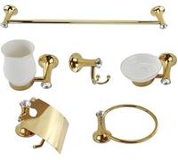 Set Accessori Bagno di Lusso 6 Pezzi - Design Oro e Cristalli in Acrilico - Kit Completo da Parete Elegante Vintage