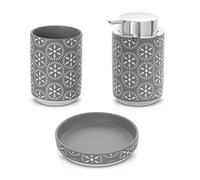 Set Accessori Bagno Grigio 3 Pezzi, in Ceramica, Dispenser Sapone 350 ml, portaspazzolini e Porta Sapone, Serie Circus