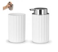Set Accessori Bagno Moderni 2 Pezzi Linea Gummy - In Gomma Termoplastica Bianca - Dispenser Sapone E Portaspazzolino - Flessibile E Antiurto