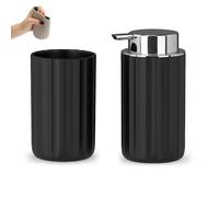 Set Accessori Bagno Moderni 2 Pezzi Linea Gummy - In Gomma Termoplastica Nero - Dispenser Sapone E Portaspazzolino - Flessibile E Antiurto