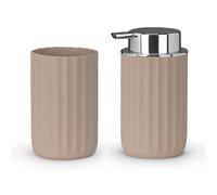 Set Accessori Bagno Moderni 2 Pezzi Linea Gummy - In Gomma Termoplastica Tortora - Dispenser Sapone E Portaspazzolino - Flessibile E Antiurto
