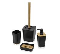 Set accessori bagno moderno in finitura nera opaca con dettagli in bambù