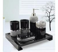 Set accessori bagno nero 6/5 pezzi: dispenser, portaspazzolino, bicchiere, portasapone e vassoio