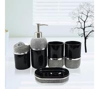 Set accessori bagno nero 6/5 pezzi: dispenser, portaspazzolino, bicchiere, portasapone e vassoio(set da cinque pezzi)