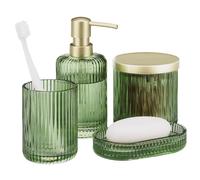 Navaris Set 4X Accessori Bagno - Bicchiere Porta Spazzolino e Porta Saponetta - Dispenser Sapone - Contenitore Dischetti Struccanti e Cotton Fioc - Verde Salvia