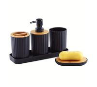Set Accessori Bagno Set di accessori for il bagno, dispenser for sapone, flacone, piatto, porta spazzolino da denti, tazza, porta sapone, porta spazzolino da denti, 1 set(Balck)