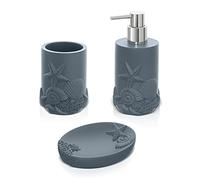 Set Accessori Bagno Turchese Cobalto 3 Pezzi, Dispenser Sapone 470 ml, portaspazzolini Multiuso e portasapone in Resina, Linea Coral