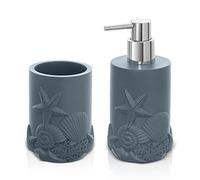 Set Accessori Bagno Turchese Cobalto, Dispenser Sapone 470 ml e portaspazzolino Multiuso in Resina, Linea Coral