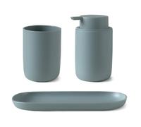 Set accessori bagno verde acqua 3 pezzi Taki - Dispenser, portaspazzolino e vassoio in plastica opaca
