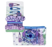 Set Accessori Capelli Stitch Disney con Scrunchies Elastici e Fermagli Glitter Beauty Case Trasparente con Zip Idea Regalo Bambine Ragazze 17x10x2 cm