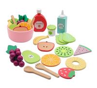 Set Accessori Cucina per Bambini in Legno - 18 Pezzi Cibo Giocattolo con Frutta, Verdura, Piatti e Utensili, Gioco di Simulazione Educativo per Bimbi e Bimbe