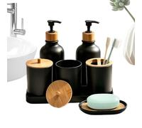 Set Accessori da Bagno 2 flaconi shampoo con 2 contenitori per bastoncini | portasapone con bicchiere portaspazzolino e vassoio Accessorio Bagno per Ripiano Lavabo Cucina Dormitorio