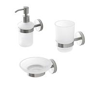 Set Accessori da Bagno 3 Pezzi in Acciaio Inox Satinato e Vetro con Fissaggio a Muro compreso di Viti