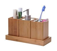 Set Accessori da Bagno HWC-B85 4 Pezzi Legno Bambu e Metallo