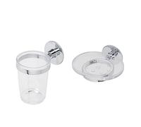 Set Accessori da Bagno portaspazzolini e portasapone in Acciaio e Vetro Satinato con Doppio Fissaggio a Parete con Viti e Biadesivo