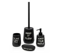 Set accessori linea Wash nero opaco con scritte completo di portascopino