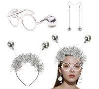 Set Accessori Party Disco Argento per Donne Uomini - Occhiali Palla Disco Anni 70, Orecchini Luccicanti & Fascia Capelli con Glitter - Perfetto per Feste a Tema Disco, Halloween, Natale, Capodanno