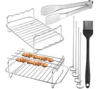 Set Accessori per Friggitrice ad Aria con Griglie e Spiedini | Acciaio Inossidabile e Silicone, Pinza e Pennello Inclusi, per Forno, Microonde e Cottura Uniforme
