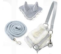 Set accessori per Hobby Horse - Capestro con morbida imbottitura GRIGIA, lunghina e cuffia antimosche grigio-bianca per attività di Hobby Horsing - compatibile con cavalli a bastone taglia A4 e A3