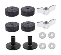 Set Accessori Piatti Batteria 12 in 1, Feltri e Dadi a Farfalla | Rondelle Morbide, Manicotti Plastici, Finitura Argento, Ricambio per Tamburi e Supporti, Kit Completo