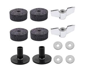 Set Accessori Piatti Batteria 12 in 1, Feltri e Dadi a Farfalla | Rondelle Morbide, Manicotti Plastici, Finitura Argento, Ricambio per Tamburi e Supporti, Kit Completo