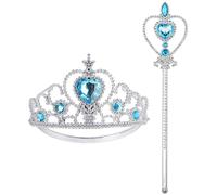 Set Accessori Principessa 2 Pezzi Blu - Corona e Bacchetta Magica, Tiara Principessa Bambina, Coroncina Compleanno, Principessa-Accessori Vestire, Kit Travestimento Carnevale, Cosplay e Festa a Tema