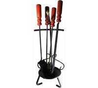 Set accessori utensili per camino caminetto 5pz con manico in legno cm Ø 25x65h