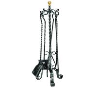 Set accessoti camino - scopetta, paletta, attizzatoio e pinze - set attrezzi camino con torciglione