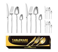 set Acciaio Inossidabile,Utensili da Pranzo Riutilizzabili Forchetta Coltello Cucchiaio | 16 Pezzi Acciaio Inossidabile,Per Cucina Casa Cibo Cucina Viaggio Campeggio Bistecca Pranzo Bistecca