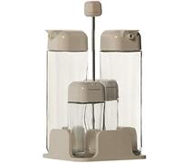 Set acetiera con 4 Pezzi in Vetro con Supporto Acrilico Trasparente e Bianco, 11,5 x 11,5 x 22 cm