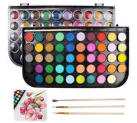 Set Acquerelli Professionali per Bambini, 48 Colori con 3 Pennelli e Tavolozza, Colori Acquerello Standard Scuola, Portatile Scatola di Acquerelli per Artisti, Pittori per Hobby, Lezioni D'Arte