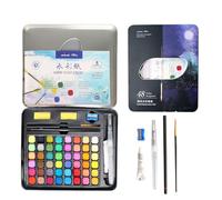 Set acquerelli Wenrescry 64 pezzi - 48 colori solidi, pennello serbatoio, pennello nylon, matita 2B, gouache bianca, temperamatite, spugne, carta acquerello, borsa velluto - per bambini e adulti.