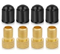 Set adattatori per valvole per biciclette KAPSING, adattatori per valvole 4 in ottone e 4 cappucci per valvole neri, adattatore per valvole per biciclette, bici elettriche e scooter elettrici
