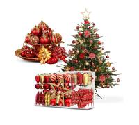 Set Addobbi Natalizi 106 Pezzi Rosso e Oro - Con Stelle e Fiori Glitter