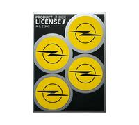 Set Adesivi Copriruota Compatibili con Opel, 4 Loghi Diametro 48 mm, Prodotto con Licenza, 94 x 131 mm (Giallo)