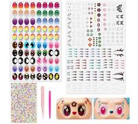 Set Adesivi Occhi per Amigurumi 17cm, 40 Paia Occhi Adesivi Decorativi con Ciglia e Strass, Kit DIY Makeup Poupée con Pinzetta,Occhietti Adesivi per Lavoretti Creativi,Accessori per il trucco del viso
