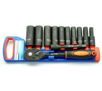 SET Adler con chiave a cricchetto da 1/2" e bussole lunghe a impatto, 12 pezzi.