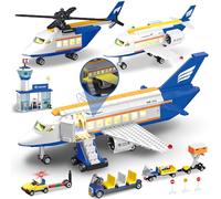 Set Aereo Giocattolo Costruire con Luce LED, 3 in 1 Blocchi Costruzione Passeggeri con Terminal Aeroportuale, Rimorchio Bagagli, Velivoli, Set Regali Giocattoli Aeroplano Bambini Ragazzi 6-12 Anni