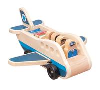 Set Aereo Passeggeri in Legno, Aeroplano Giocattolo con 4 Personaggi da Gioco e 4 Valigie per Bambini Piccoli, Giocattoli Classici in Legno Perfetto per Giochi di Ruolo e Aeroplano Giocattolo per