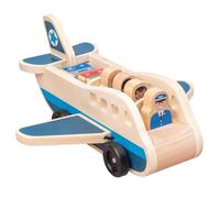 Set Aereo Passeggeri in Legno, Aeroplano Giocattolo con 4 Personaggi da Gioco e 4 Valigie per Bambini Piccoli, Giocattoli Classici in Legno Perfetto per Giochi di Ruolo e Aeroplano Giocattolo per lo