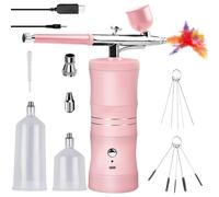 Set aerografo con compressore, multi funzione, aerografo portatile e senza fili, per nail design, decorazione torte, trucco, modellazione, modellazione, tatuaggio (rosa)