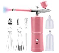 Set aerografo con compressore, pistola per aerografo manuale, kit aerografo ricaricabile, aerografo senza fili con compressore, per decorazione di torte, trucco, modellazione di tatuaggi (rosa)