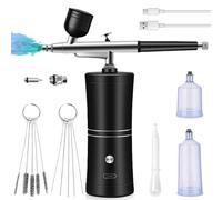 Set aerografo con compressore, set aerografo ad alta pressione senza intasamento con ugello, set di spazzole per la pulizia multifunzionale, per nail art, trucco, modellazione tatuaggio (nero)