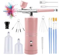 Set aerografo wireless con compressore, kit aerografo portatile a batteria ricaricabile, pistola aerografo manuale + accessori per la pulizia del trucco, nail art, decorazione della torta e pittura