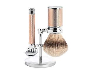 Set Afeitado Mühle Brocha Afeitar Tejón Punta Plata & Maquinilla Tradicional Oro Rosa R89